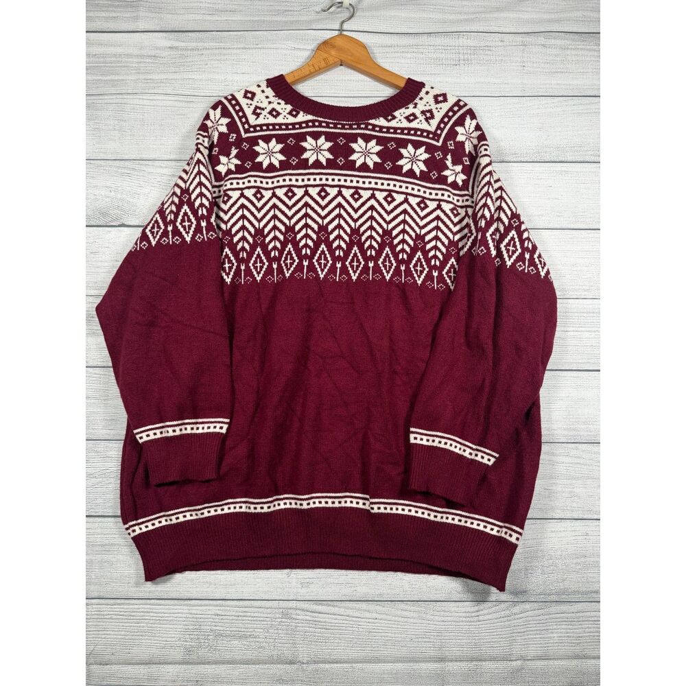 BloomChic Womens 4X Size 26 Burgundy Cream Fair Isle Snowflake Sweater 4227